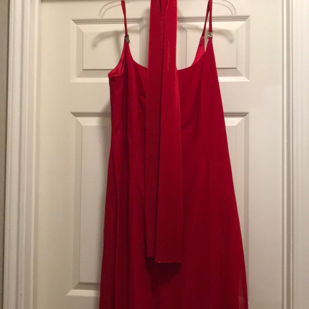 Long red evening dress w shawl.